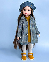 Комплект из 4 предметов на куклу Paola Reina 33 см: Пальто, платье, чулки, берет, Горчичное платье