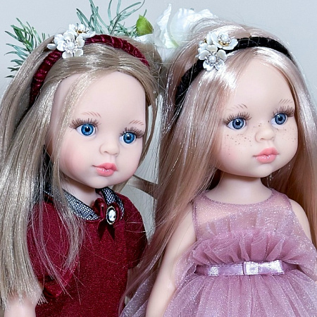 Ободок бархатный с декором, для кукол Paola Reina, бордовый