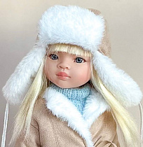 Шапка Ушанка  для куклы Paola Reina 33 см, замшевый верх, бежевая