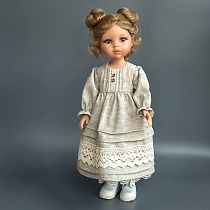 Платье на куклу Paola Reina 33 см, лён, серое