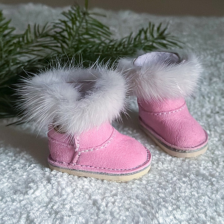 Угги для Paola Reina, натуральная замша,  розовые с норкой