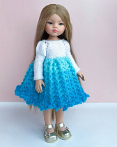 латье вязанное "Морская пена" на куклу Paola Reina 33 см, с пышной ажурной юбкой