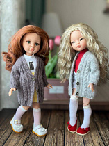 Кардиган  с косами  на куклу Paola Reina 33 см, пух норки, светло-серый