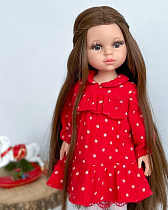 Платье на куклу Paola Reina 33 см: муслин, горошек на красном