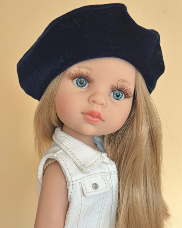 Берет на подкладе на куклу Paola Reina 33 см, бархат, темно синий