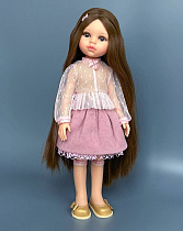 Комплект из 4 предметов на куклу Paola Reina 33 см: Блузка, подьюбник, юбка, гольфы, РОЗОВАЯ сеточка