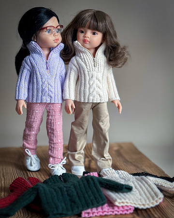 Джемпер вязанный для куклы Paola Reina 33 см, на молнии, молочый