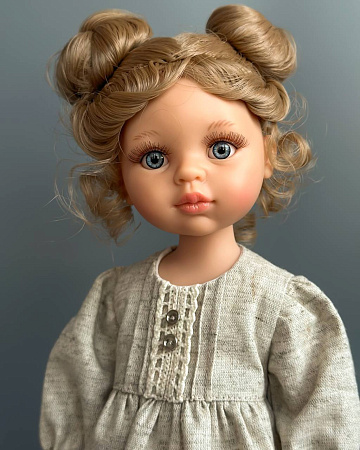 Платье на куклу Paola Reina 33 см, лён, серое