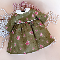 Платье для куклы Paola Reina 33-36 см, американский хлопок, Горчица, воротничок