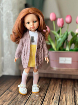 Кардиган  с косами  на куклу Paola Reina 33 см, пух норки, пыльная роза