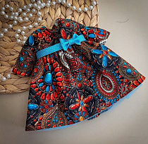 Платье для куклы Paola Reina 33-36 см, американский хлопок, Бирюзовые камни