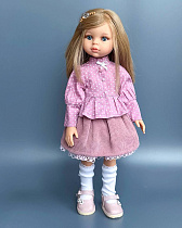 Комплект из 4 предметов на куклу Paola Reina 33 см: Блуза, юбка, подьюбник, гольфы, Розовая блузка в горошек