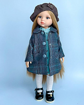 Комплект из 4 предметов на куклу Paola Reina 33 см: Пальто, платье, чулки, берет, Бирюзовый