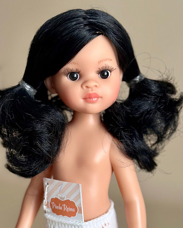 Кукла Нора с черными волосами и хвостиками, 34 см, без одежды (Арт.14857)