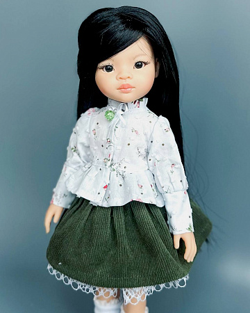 Комплект из 4 предметов на куклу Paola Reina 33 см: Блуза, юбка, подьюбник, гольфы, ЗЕЛЕНЫЙ