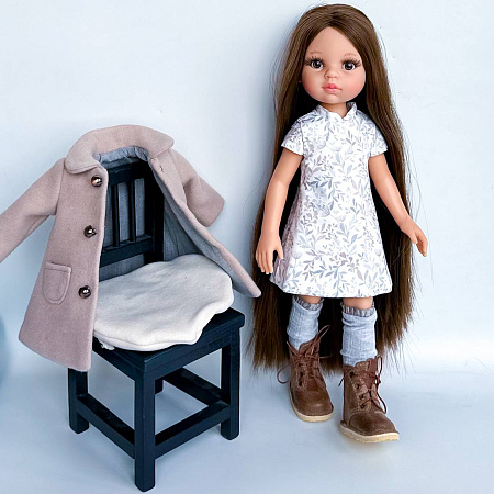 Комплект из 4 предметов на куклу Paola Reina 33 см: Пальто, платье, чулки, берет, Бежевые