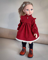 Вельветовое платье для куклы Paola Reina 33 см, на кокетке с рюшами, терракот, + ОБОДОК