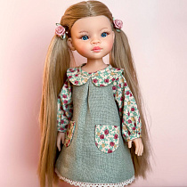 Платье для куклы Paola Reina 33-36 см, лен и цветочки