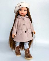 Комплект из 4 предметов на куклу Paola Reina 33 см: Пальто, платье, чулки, берет, Бежевые