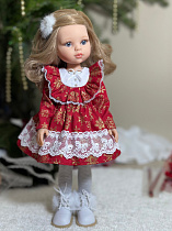 Платье с оборками для куклы Paola Reina, Новый год, Красное с золотыми снежинками