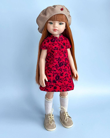 Комплект из 4 предметов на куклу Paola Reina 33 см: Пальто, платье, чулки, берет, Красное платье