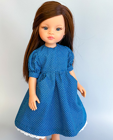 Платье для куклы Paola Reina 33-36 см, с карманами, с синее
